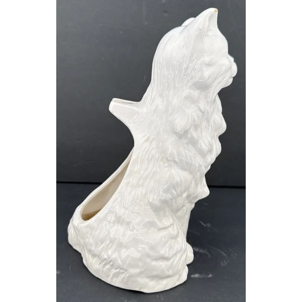 Vintage Ceramic Cat Toilet Brush Holder Organizer White Kitty 11
